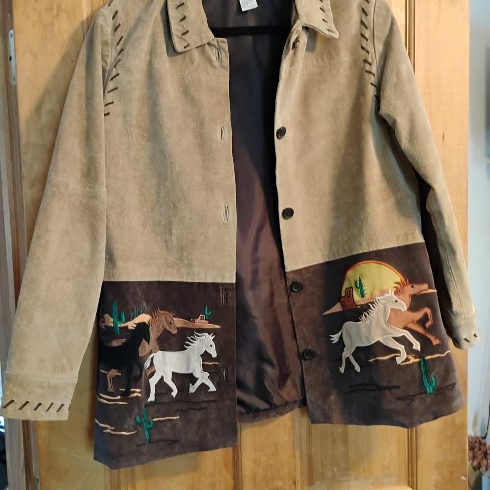 Quacker Factory Leather Jacket with Embroidered Design